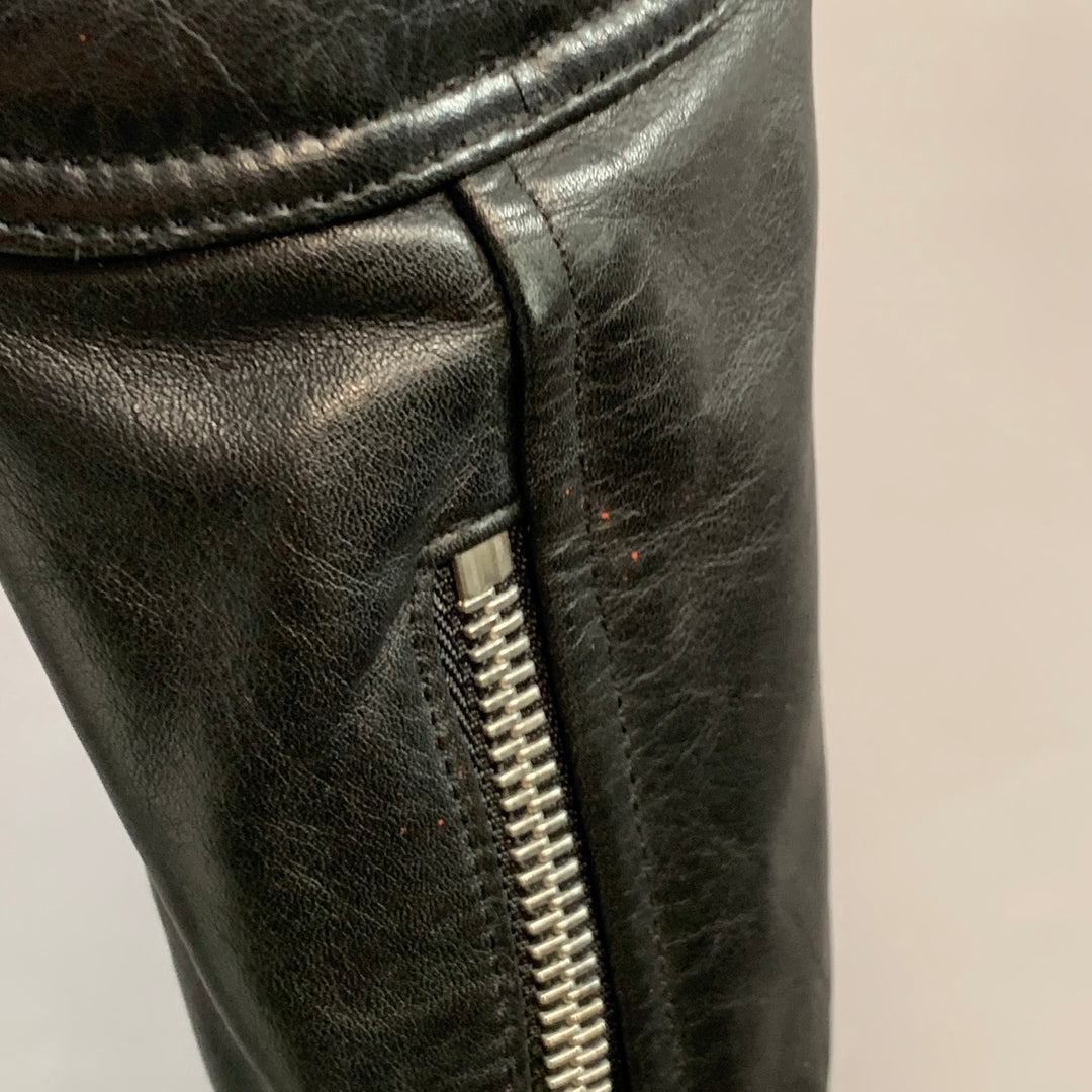 SANDRO Size S Black Quilted Calfskin Leather Moto Racer Jacket