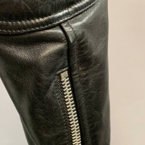SANDRO Taille S Blouson Moto Racer en Cuir Matelassé Noir
