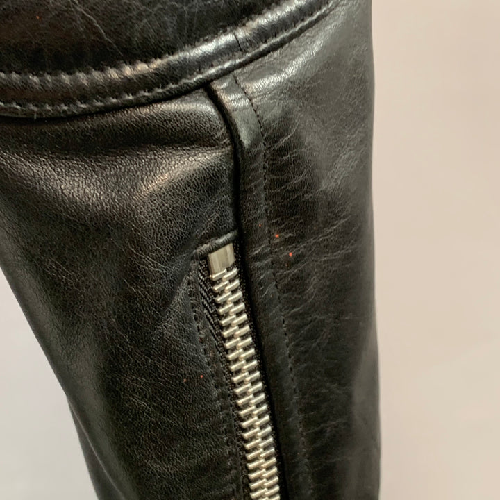 SANDRO Size S Black Quilted Calfskin Leather Moto Racer Jacket