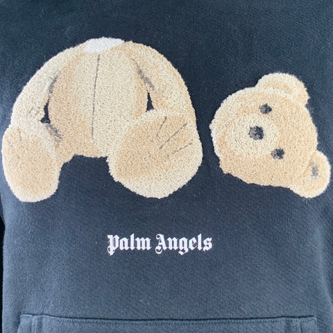 PALM ANGELS Taille XXL Sweat-shirt à capuche en coton noir et beige avec ours tufté sans tête