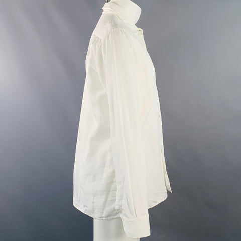 ANN DEMEULEMEESTER Size S White Cotton Linen One Pocket Long Sleeve Shirt