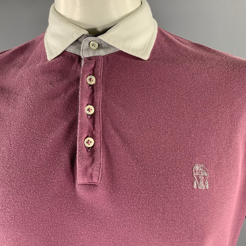 BRUNELLO CUCINELLI Size L Purple White Color Block Cotton Polo