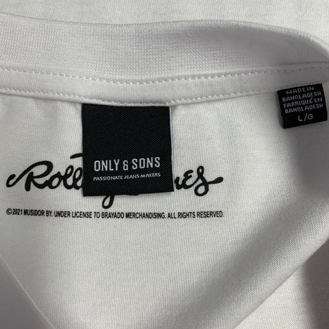 ONLY & SONS Size L White Rock Concert Cotton Crew Neck T-shirt