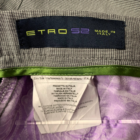 ETRO Size 38 Black White Houndstooth Cotton Flat Front Dress Pants