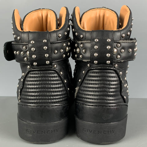 GIVENCHY Size 9 Tyson Black Studded Leather High Top Sneakers