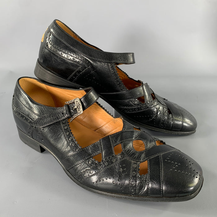 GUCCI Size 7 Black Thesis Queercore Leather Loafer Sandals