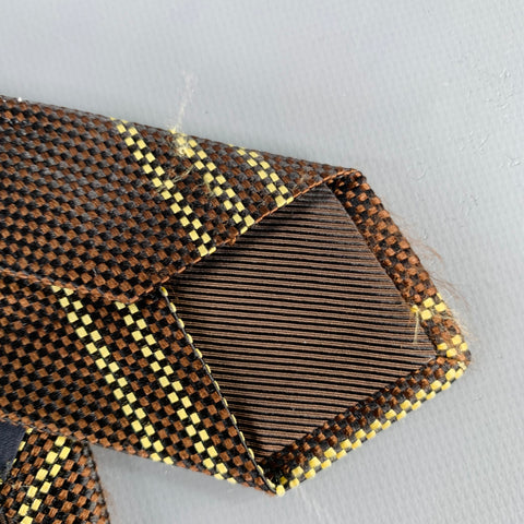 KITON Brown Yellow Diagonal Stripe Silk Tie