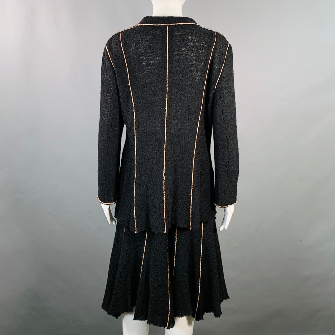 OKW Size S Black Gold Wool Stripe Midi Skirt Suit