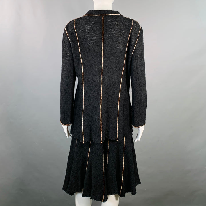 OKW Size S Black Gold Wool Stripe Midi Skirt Suit