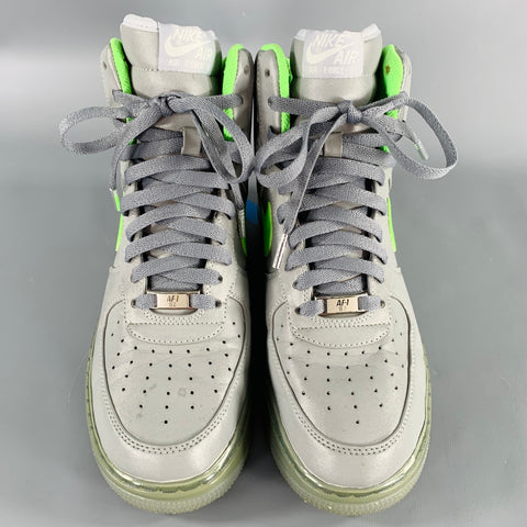 NIKE Size 8 Air Force 1 Silver Neon Reflective Mixed Fabrics High Top Sneakers
