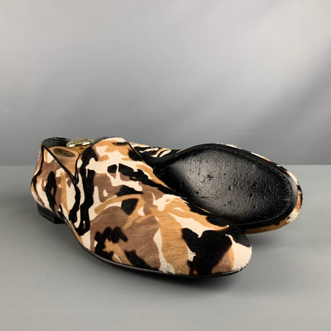 JIMMY CHOO Size 9 Brown Black & White Animal Print Leather Slip On Loafers