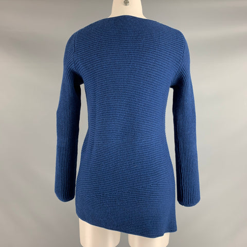 J.McLAUGHLIN Size M Blue Merino Wool Ribbed Crew-Neck Pullover