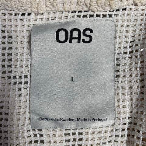 OAS Size L Atlas Cuba Crochet Cream Geometric Cotton Blend Short Sleeve Shirt