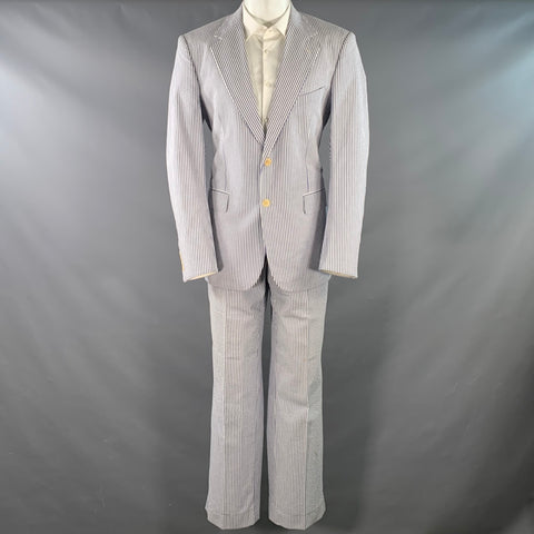 NEIMAN MARCUS Size 40 Blue White Stripe Seersucker Notch Lapel Suit