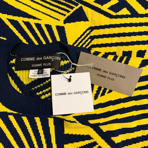 COMME des GARCONS HOMME PLUS Size M Yellow Navy Geometric Polyester Pullover