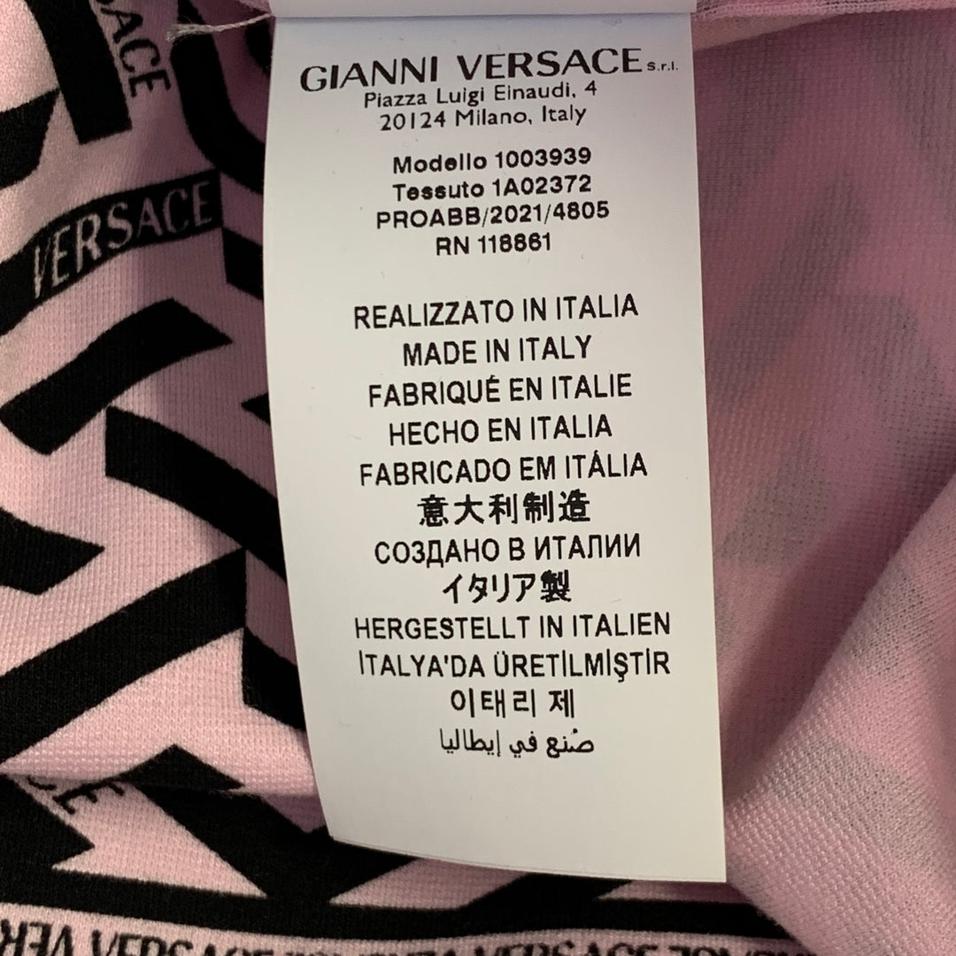 VERSACE Size 48 Pink Black Greca Viscose Point Collar Heritage Fit Long Sleeve Shirt