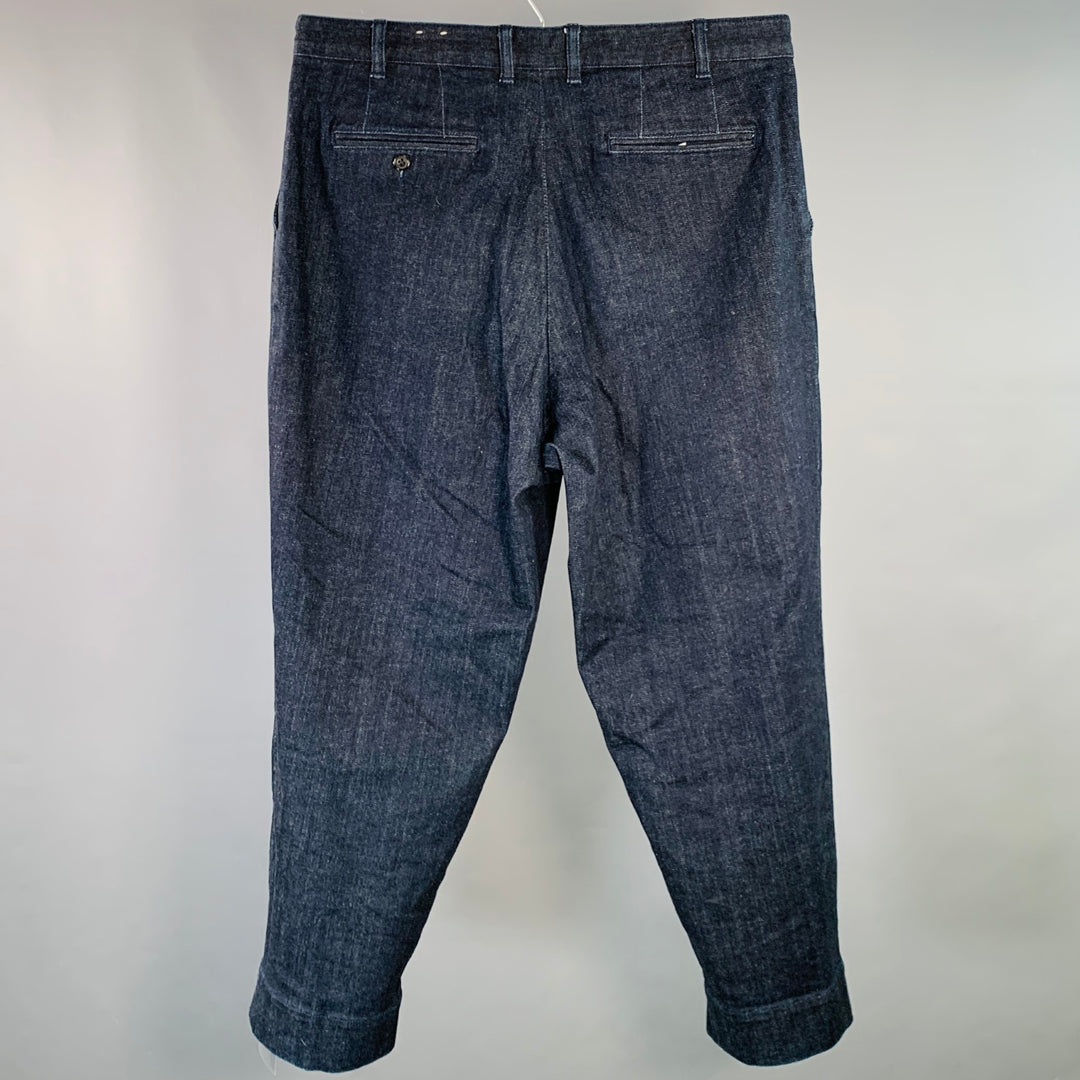 BEAMS Size XL Indigo Cotton Blend Twill Pleated Casual Pants