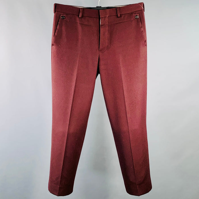 BLACK FLEECE Size M Burgundy Twill Wool Button Fly Dress Pants
