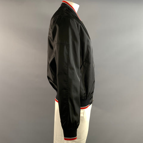 DIOR HOMME Size 44 Black Red & White Polyamide Bomber Jacket