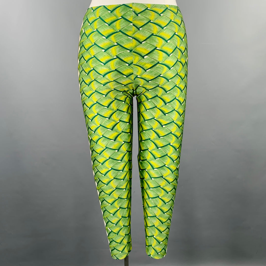 HERMES Size 10 Green Yellow Lycra Woven Elastic Waistband Leggings