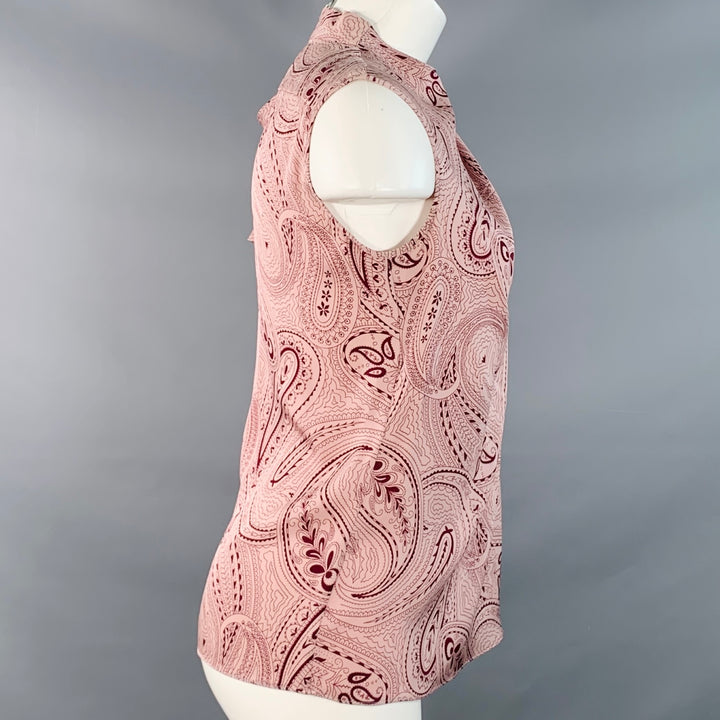 PHILIPPE ADEC Size S Pink Burgundy Silk Blend Paisley Sleeveless Layered High Neck Casual Top