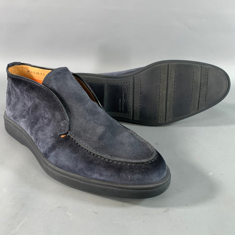 SANTONI Size 9.5 Navy Solid Suede Chukka Loafers