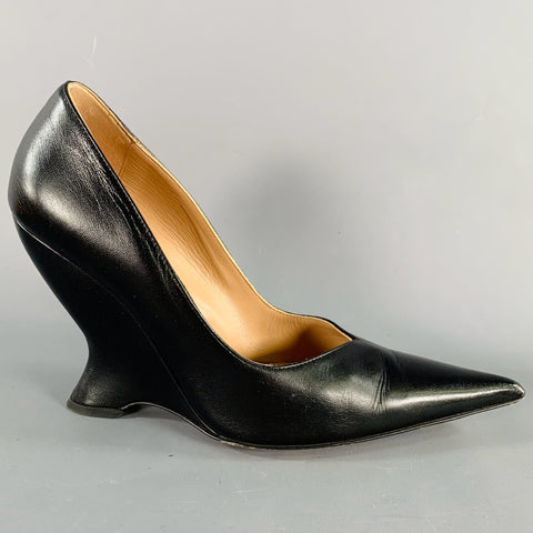 BOTTEGA VENETA Size 7.5 Black Leather Wedge Pumps