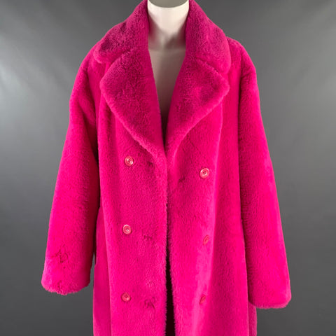 STAND STUDIO Size M Pink Polyester Textured Faux Fur Notch Lapel Coat