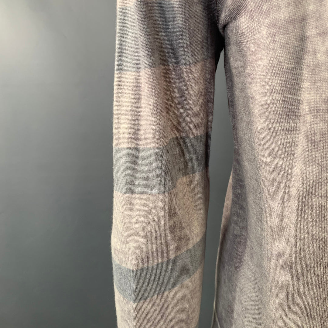 JOHN VARVATOS Size L Grey Purple Stripe Silk Cashmere V-Neck Pullover