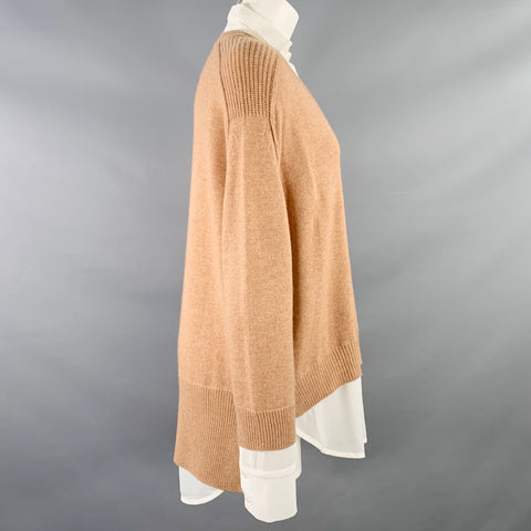 BROCHU WALKER Size M Camel White Wool Cashmere Knit Layered Pullover