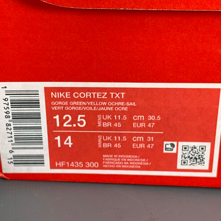 NIKE Size 12.5 Cortez TXT Green Yellow Suede Polyester Low Top Sneakers