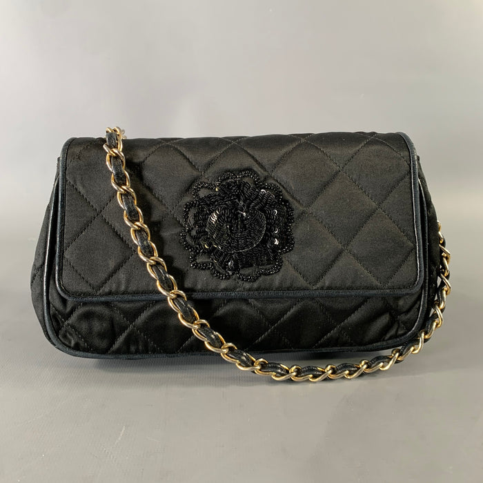 CHANEL Black Quilted Silk Leather Cross Body Handbag
