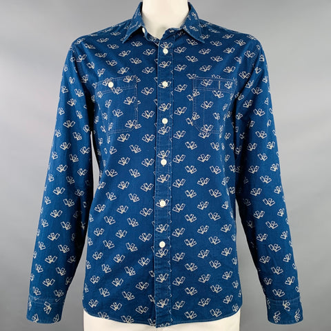 RRL by RALPH LAUREN Size XL Indigo Khaki Playing Cards Print Cotton Long Sleeve Shirt