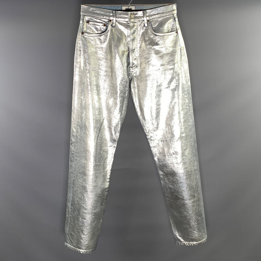 AGOLDE Size 28 Silver Metallic Denim Button Fly Jeans