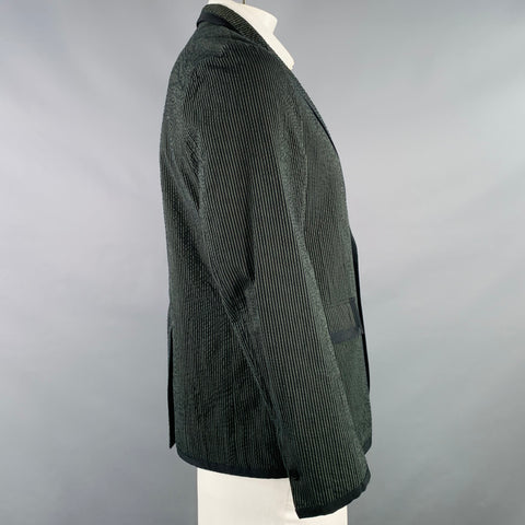 MAISON KITSUNE Size 42 Black Green Seersucker Cotton Sport Coat