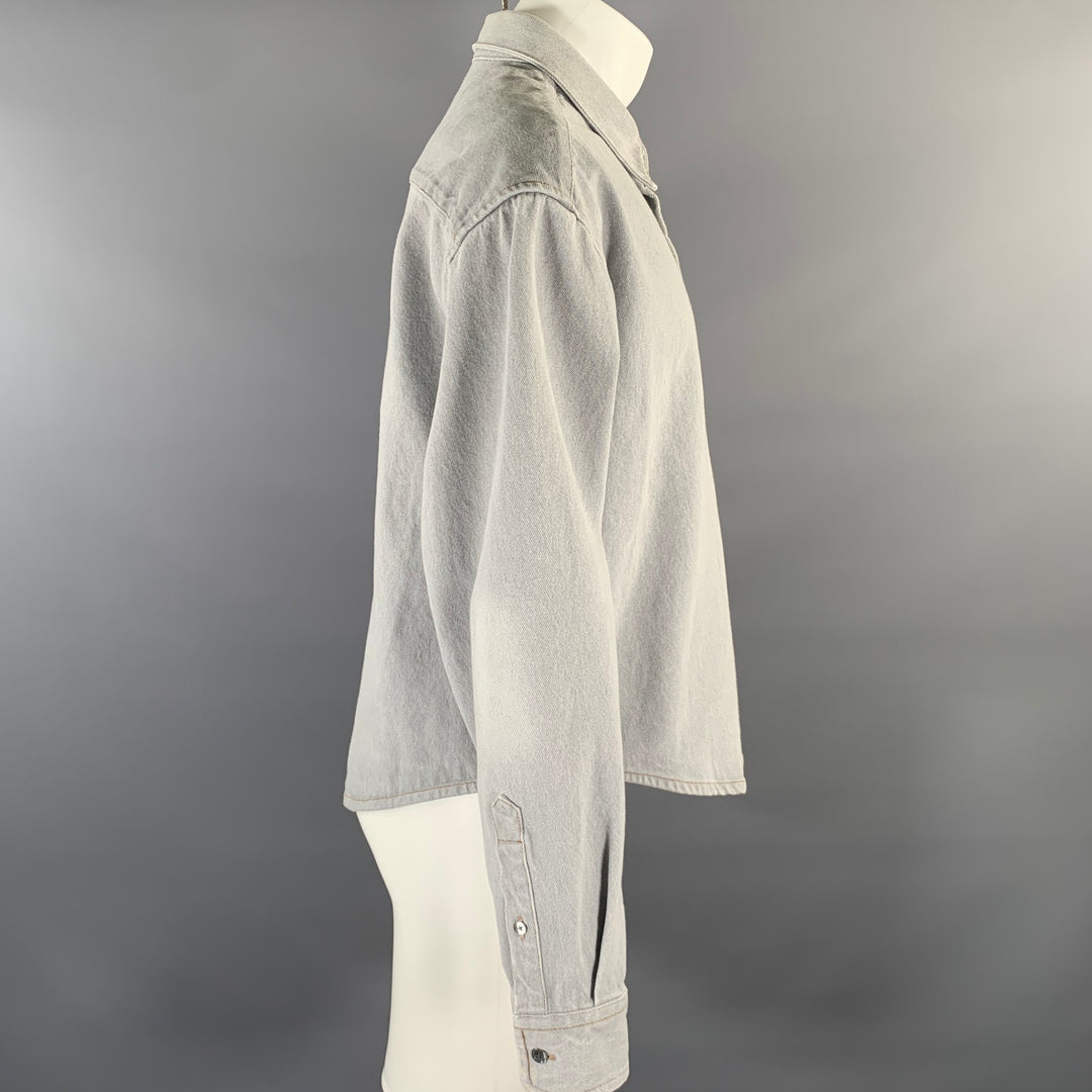 AMI by ALEXANDRE MATTIUSSI Size M Grey Contrast Stitch Cropped Cotton Overshirt