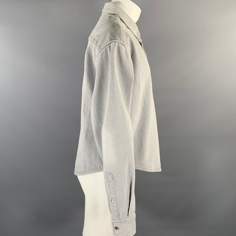 AMI by ALEXANDRE MATTIUSSI Size M Grey Contrast Stitch Cropped Cotton Overshirt