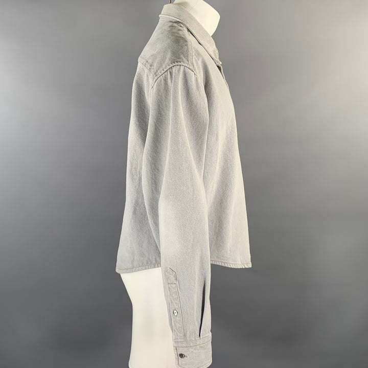 AMI by ALEXANDRE MATTIUSSI Size M Grey Contrast Stitch Cropped Cotton Overshirt