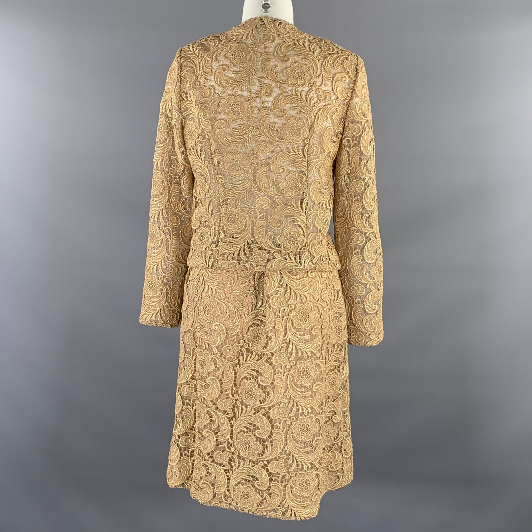 PRADA Size 8 Gold Lace Floral Skirt Suit