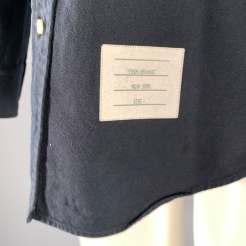 THOM BROWNE Size S Navy Grey Cotton Arm Stripe Long Sleeve Shirt