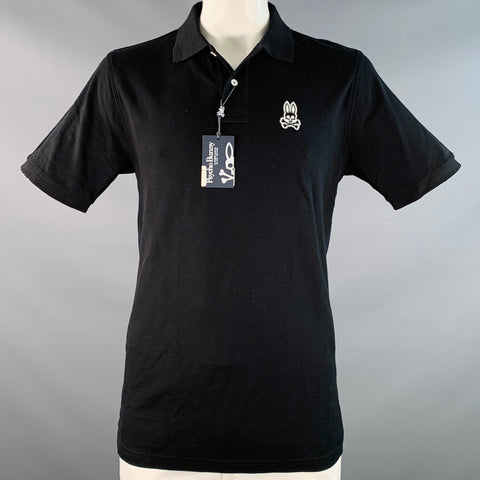 PSYCHO BUNNY Size XL Black White Logo Cotton Short Sleeve Polo