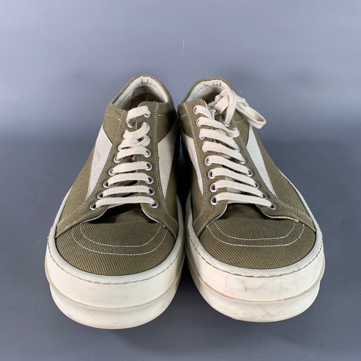 DRKSHDW Size 11 Cream Olive Twill Canvas Low Top Sneakers