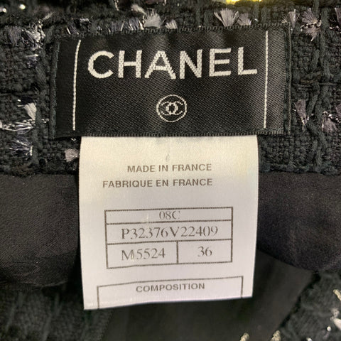 CHANEL Size 4 Black White Cotton Blend Chain Skirt