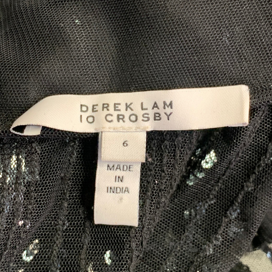 DEREK LAM Size 6 Black Polyester Sequined Stripe Mock Neck Dress Top