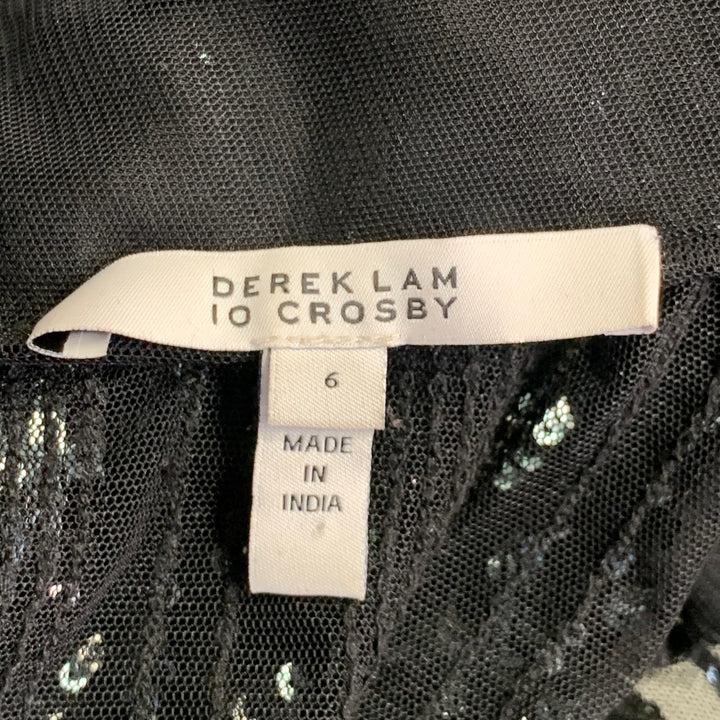 DEREK LAM Size 6 Black Polyester Sequined Stripe Mock Neck Dress Top