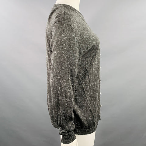 ADRIANNA PAPELL Size L Silver Grey Silk Blend 2 PC Cardigan Set