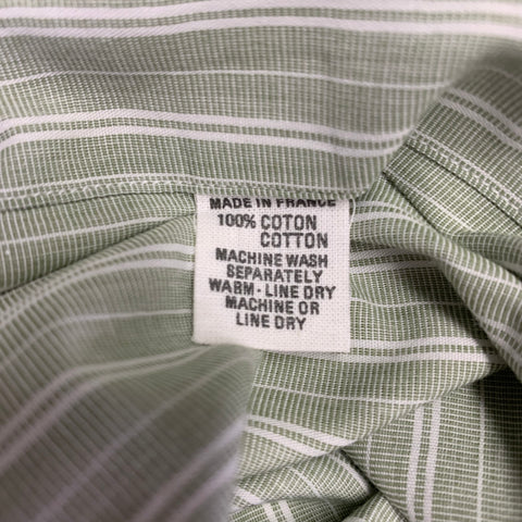 CHARVET Size L Green White Stripe Cotton Spread Collar Long Sleeve Shirt