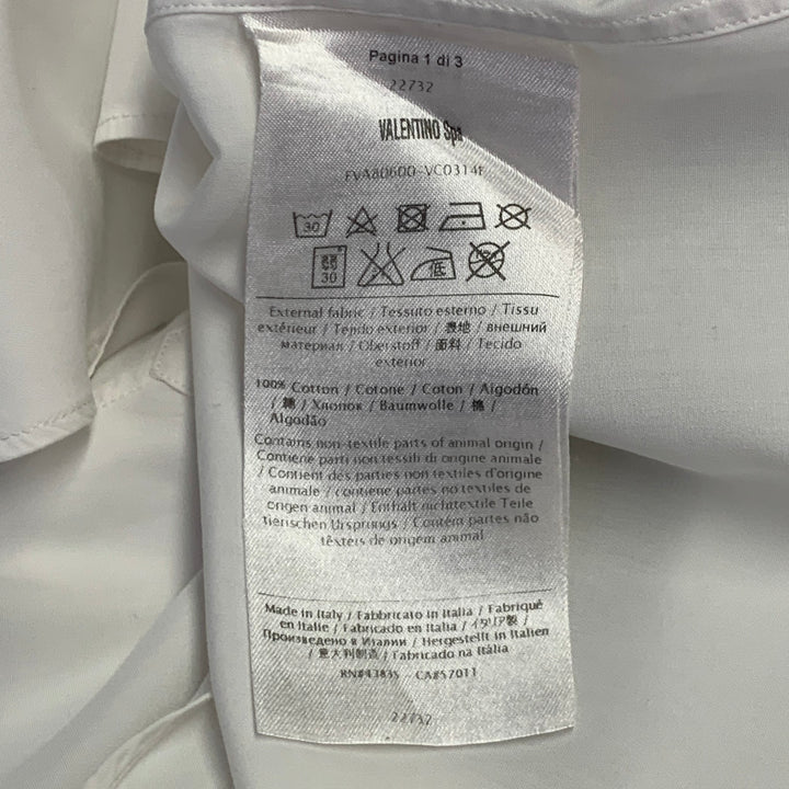 VALENTINO Size M White Cotton Spread Collar Hidden Placket Long Sleeve Shirt