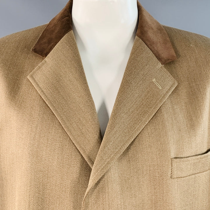 ALEXANDRE Size 46 Tan Brown Virgin Wool Twill Contrast Trim Hidden Buttons Coat