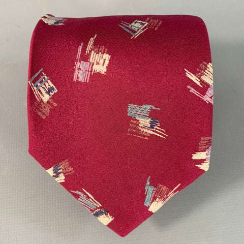 VALENTINO One Size Burgundy Grey Abstract Silk Tie
